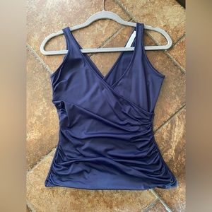 Anne Fontaine Womens Ruched V-Neck Navy Tank Top